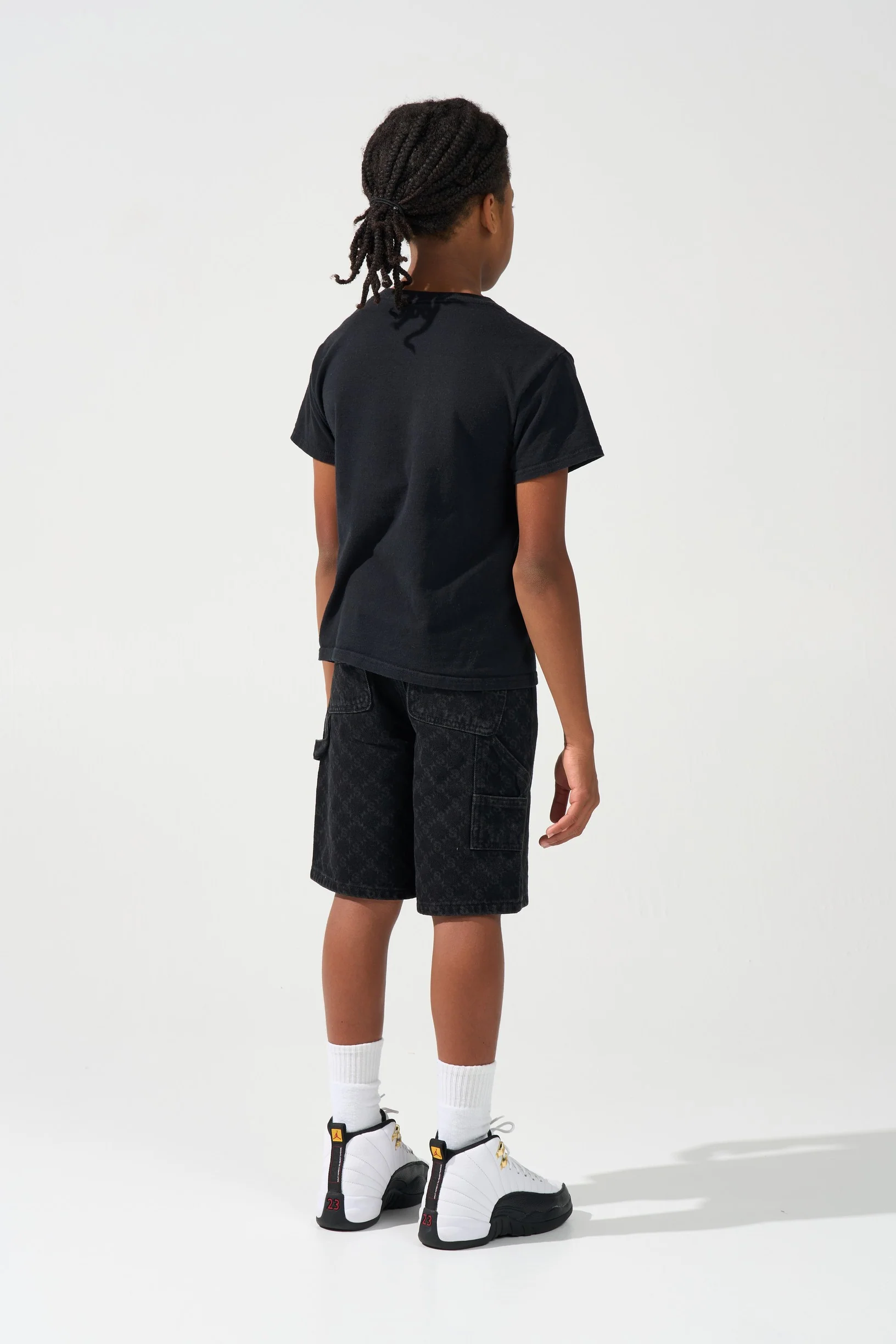 KIDS MONOGRAM Black Denim Shorts - Image 4
