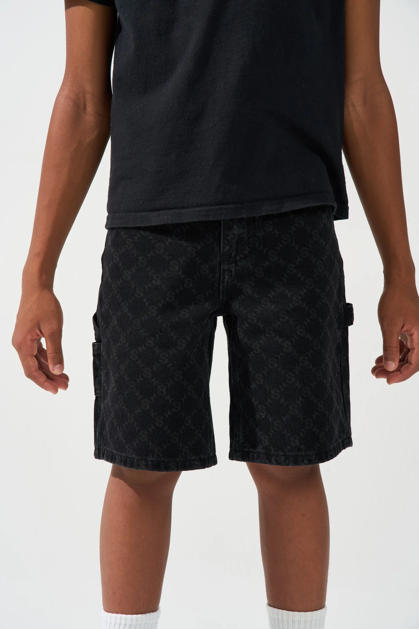 KIDS MONOGRAM Black Denim Shorts - Image 6