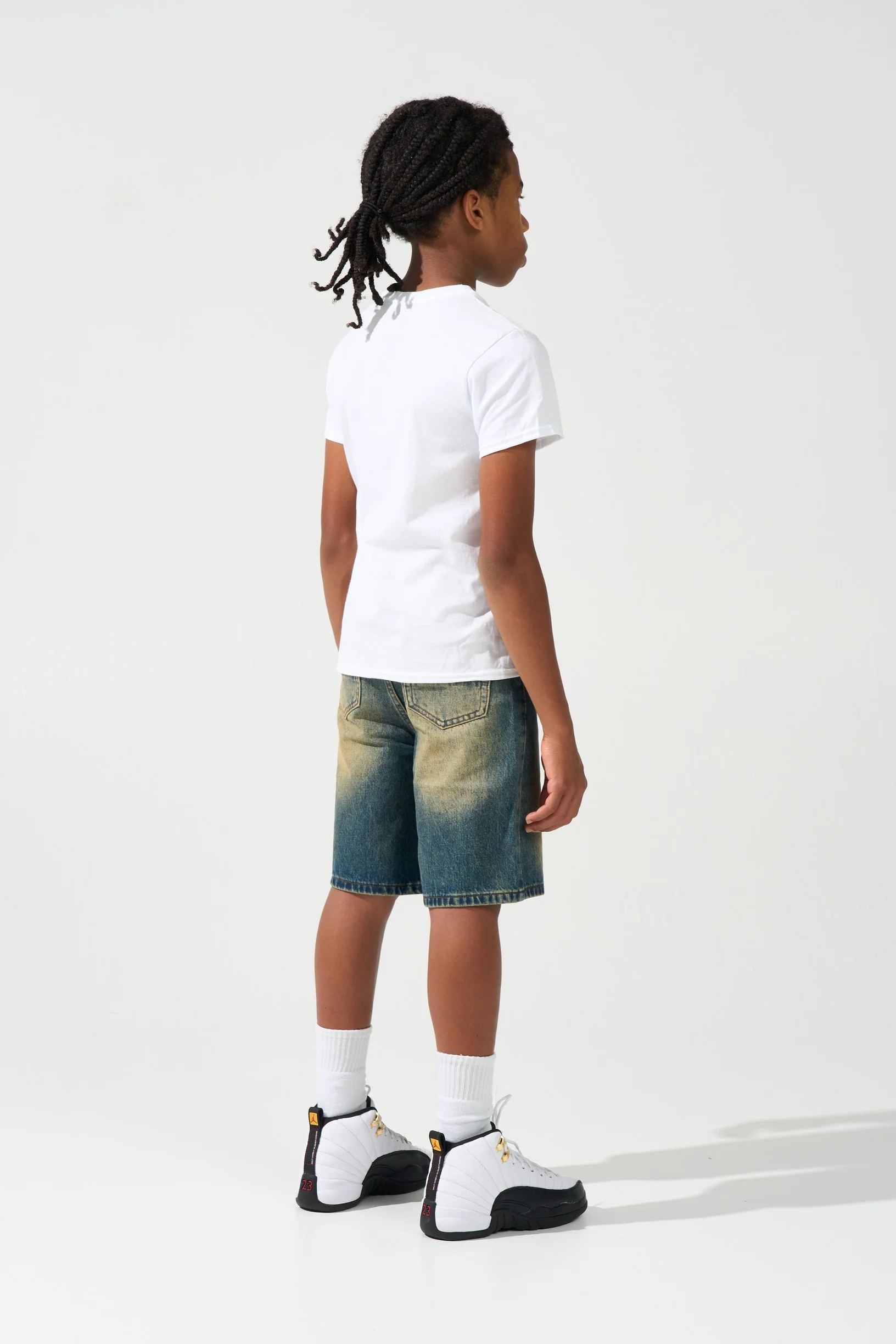 KIDS SIDE SCRIPT Dark Denim Shorts - Image 4