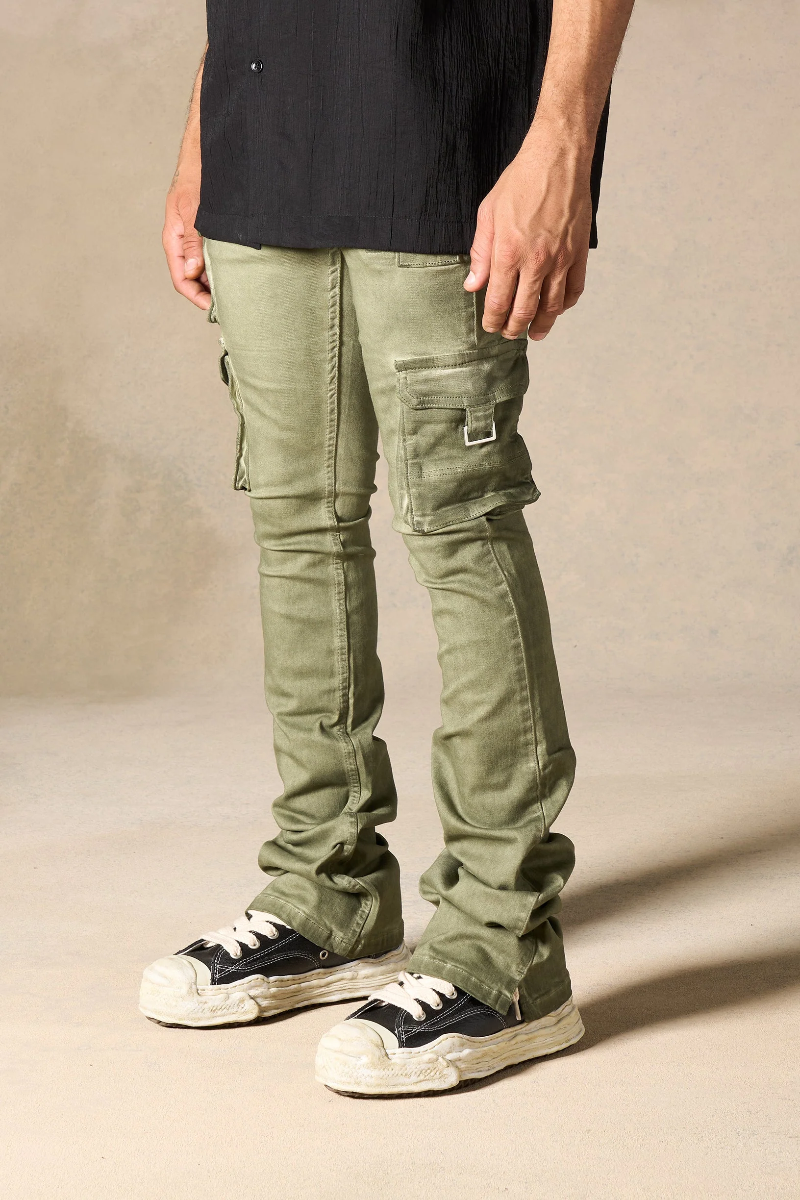 "OIL" Cargo Stacked Jeans - Image 5